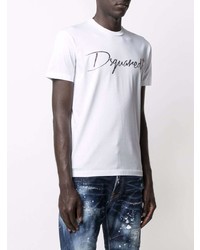 T-shirt à col rond imprimé blanc et noir DSQUARED2