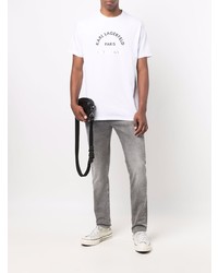 T-shirt à col rond imprimé blanc et noir Karl Lagerfeld