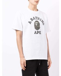 T-shirt à col rond imprimé blanc et noir A Bathing Ape