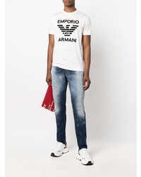 T-shirt à col rond imprimé blanc et noir Emporio Armani