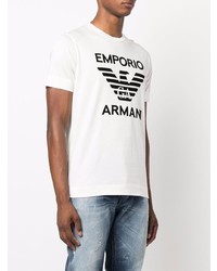 T-shirt à col rond imprimé blanc et noir Emporio Armani