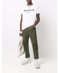 T-shirt à col rond imprimé blanc et noir Balmain