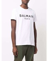 T-shirt à col rond imprimé blanc et noir Balmain