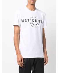 T-shirt à col rond imprimé blanc et noir Moschino