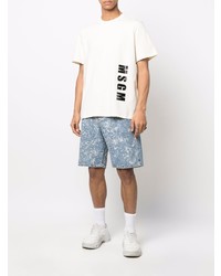 T-shirt à col rond imprimé blanc et noir MSGM