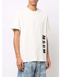 T-shirt à col rond imprimé blanc et noir MSGM