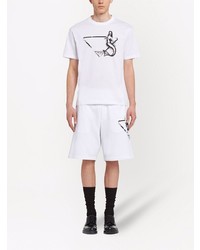 T-shirt à col rond imprimé blanc et noir Prada