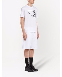 T-shirt à col rond imprimé blanc et noir Prada