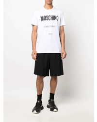 T-shirt à col rond imprimé blanc et noir Moschino