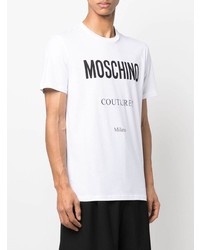 T-shirt à col rond imprimé blanc et noir Moschino