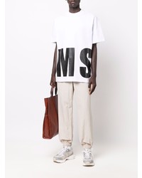 T-shirt à col rond imprimé blanc et noir MSGM