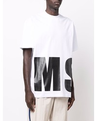 T-shirt à col rond imprimé blanc et noir MSGM