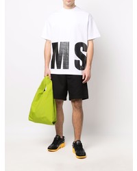 T-shirt à col rond imprimé blanc et noir MSGM