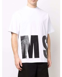 T-shirt à col rond imprimé blanc et noir MSGM