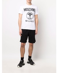 T-shirt à col rond imprimé blanc et noir Moschino