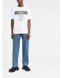 T-shirt à col rond imprimé blanc et noir Moschino