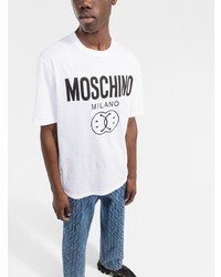 T-shirt à col rond imprimé blanc et noir Moschino