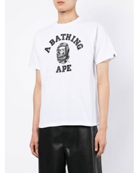 T-shirt à col rond imprimé blanc et noir A Bathing Ape