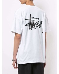 T-shirt à col rond imprimé blanc et noir Stussy