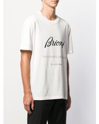 T-shirt à col rond imprimé blanc et noir Brioni