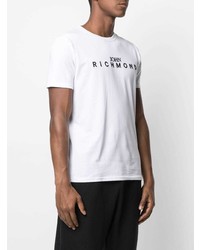 T-shirt à col rond imprimé blanc et noir John Richmond