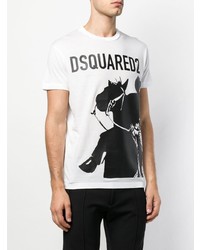 T-shirt à col rond imprimé blanc et noir DSQUARED2