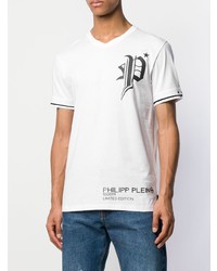 T-shirt à col rond imprimé blanc et noir Philipp Plein