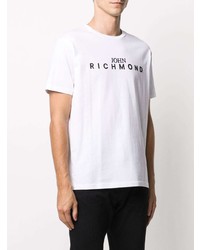 T-shirt à col rond imprimé blanc et noir John Richmond