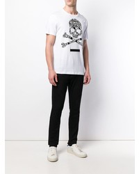 T-shirt à col rond imprimé blanc et noir Philipp Plein