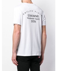 T-shirt à col rond imprimé blanc et noir Philipp Plein