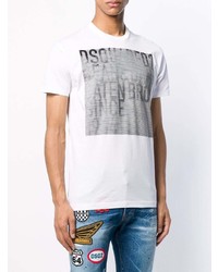 T-shirt à col rond imprimé blanc et noir DSQUARED2