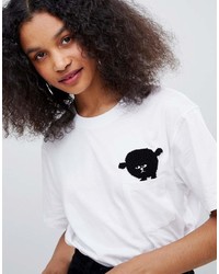 T-shirt à col rond imprimé blanc et noir Monki