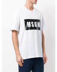 T-shirt à col rond imprimé blanc et noir MSGM