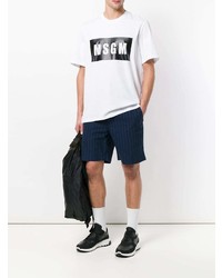 T-shirt à col rond imprimé blanc et noir MSGM