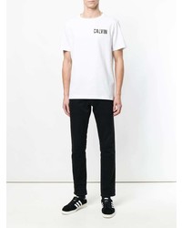 T-shirt à col rond imprimé blanc et noir Calvin Klein Jeans