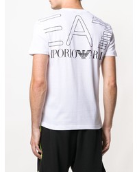 T-shirt à col rond imprimé blanc et noir Ea7 Emporio Armani