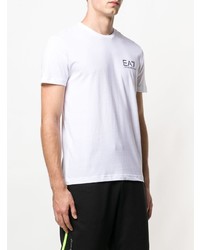 T-shirt à col rond imprimé blanc et noir Ea7 Emporio Armani