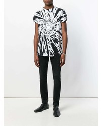 T-shirt à col rond imprimé blanc et noir Balmain