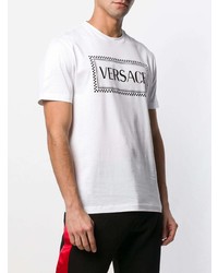 T-shirt à col rond imprimé blanc et noir Versace