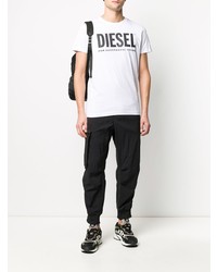 T-shirt à col rond imprimé blanc et noir Diesel