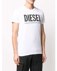 T-shirt à col rond imprimé blanc et noir Diesel