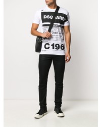 T-shirt à col rond imprimé blanc et noir DSQUARED2