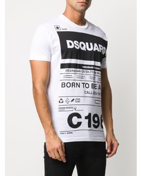 T-shirt à col rond imprimé blanc et noir DSQUARED2