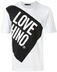 T-shirt à col rond imprimé blanc et noir Love Moschino