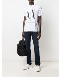 T-shirt à col rond imprimé blanc et noir Armani Exchange