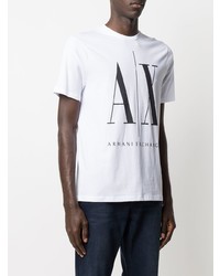 T-shirt à col rond imprimé blanc et noir Armani Exchange