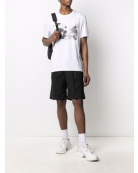 T-shirt à col rond imprimé blanc et noir Moncler