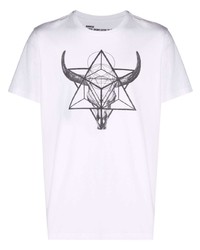 T-shirt à col rond imprimé blanc et noir Maharishi