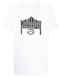 T-shirt à col rond imprimé blanc et noir Maharishi