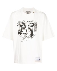 T-shirt à col rond imprimé blanc et noir Maison Mihara Yasuhiro